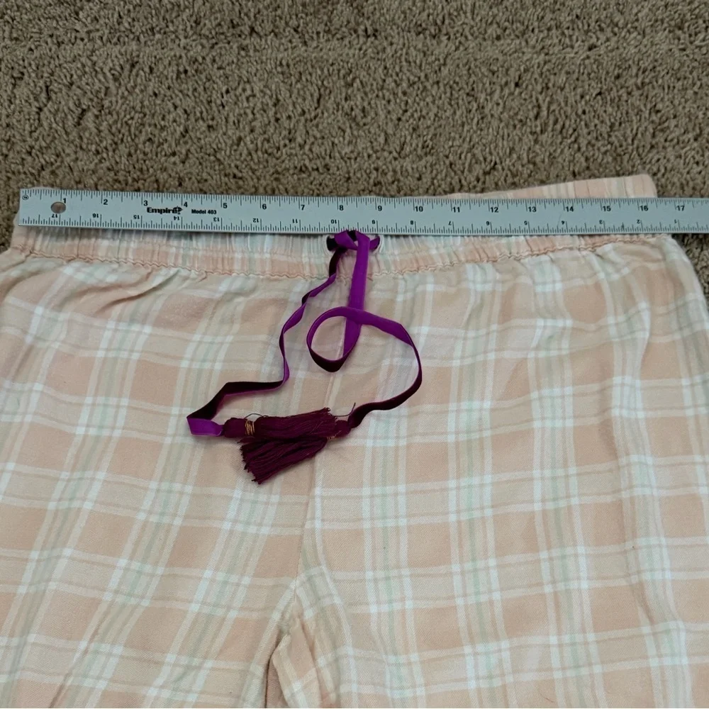 Large Anthropologie floreat patchwork sleep pants ruffle hem pink plaid floral